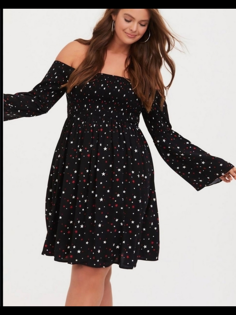 Torrid Boho Off Shoulder Smocked Star Dress. Size 1XL